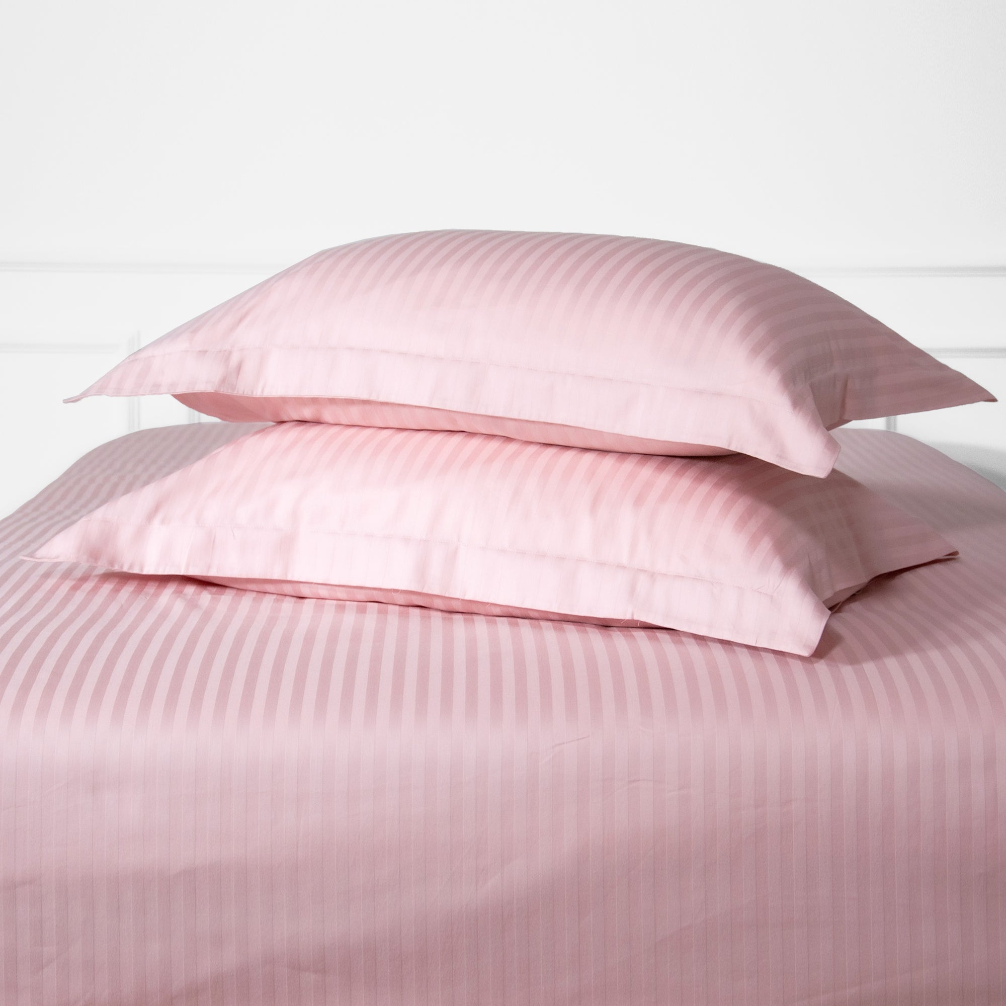 Blush Pink Striped Cotton Sateen Bedding Duvet Cover Set