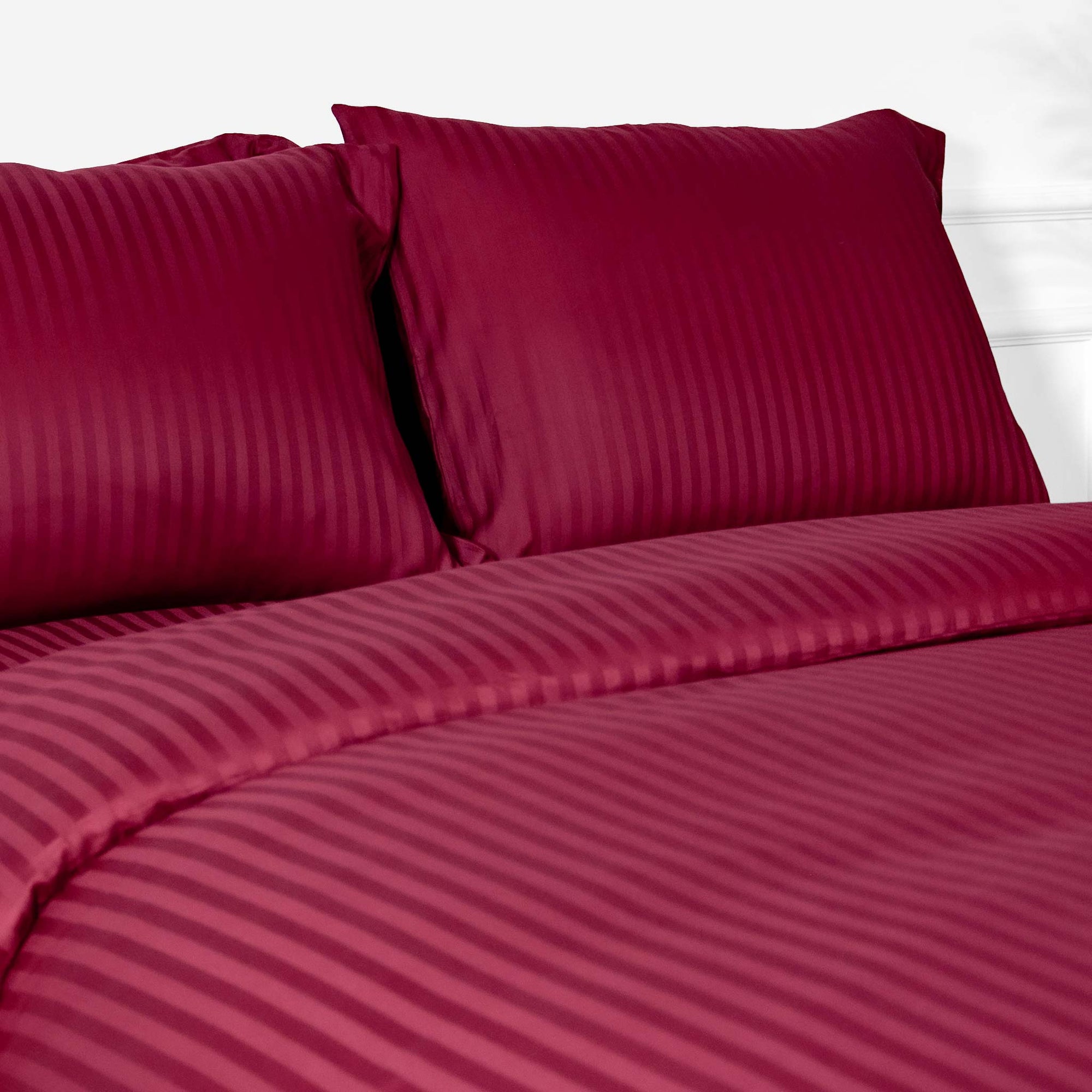 Burgundy Red Striped Cotton Sateen Bedding Duvet Cover Set