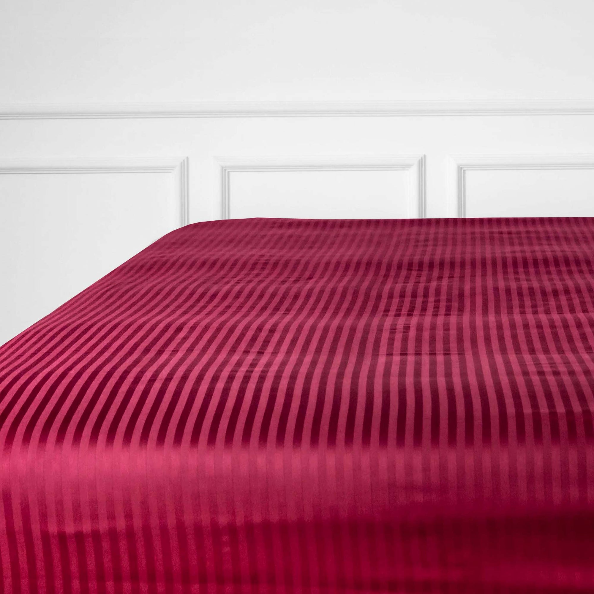 One Piece Burgundy Striped 100% Cotton Sateen Flat Sheet