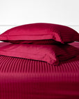 Burgundy Red Striped Cotton Sateen Bedding Duvet Cover Set
