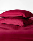 Burgundy Red Striped Cotton Sateen Bedding Bundle