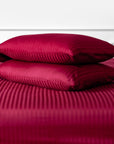 Burgundy Red Striped Cotton Sateen Bedding Duvet Cover Set