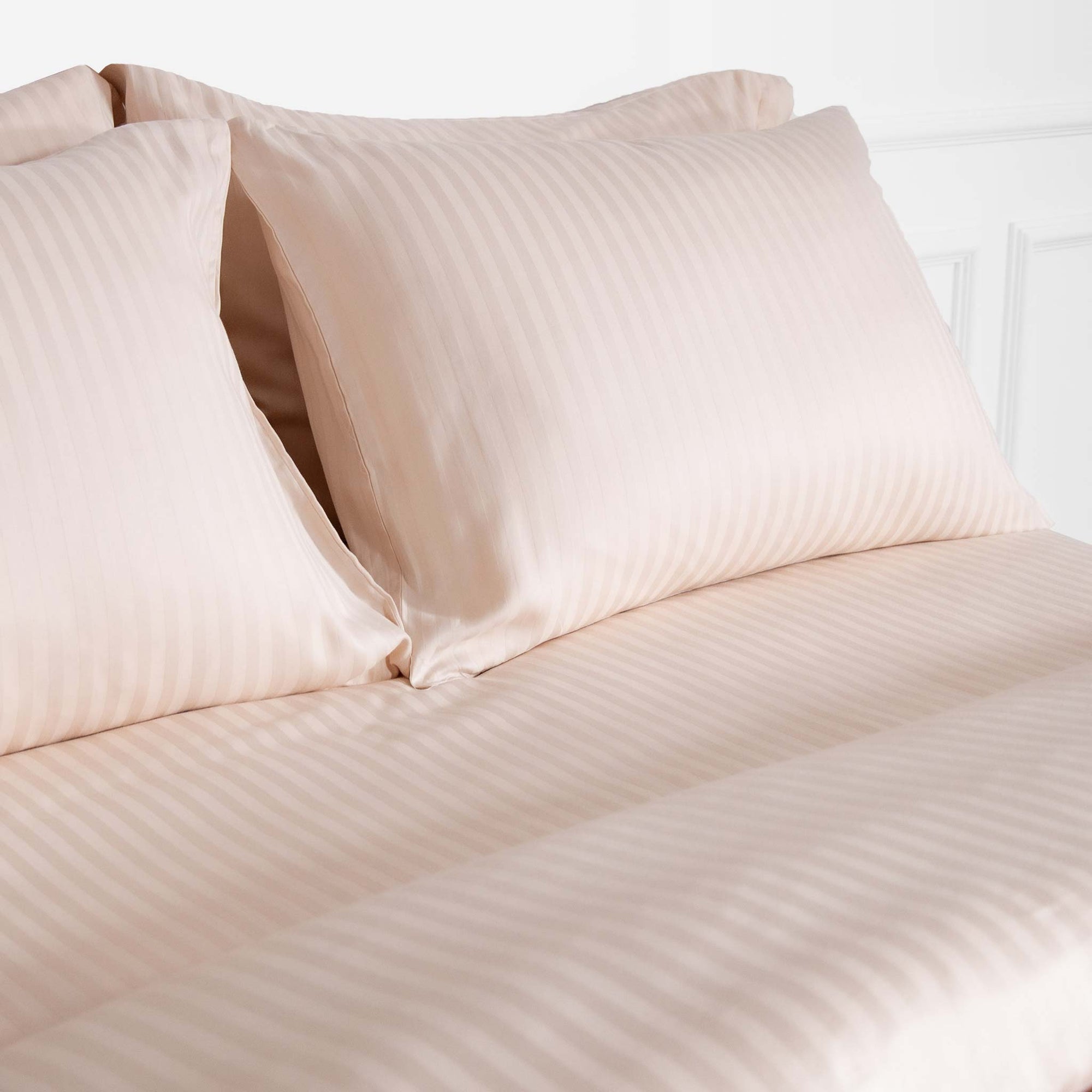 Cream Beige Striped Cotton Sateen Bedding Duvet Cover Set