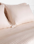 Cream Beige Striped Cotton Sateen Bedding Duvet Cover Set