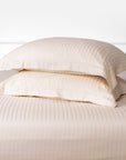 Cream Beige Striped Cotton Sateen Bedding Duvet Cover Set