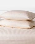 Cream Beige Striped Cotton Sateen Bedding Duvet Cover Set
