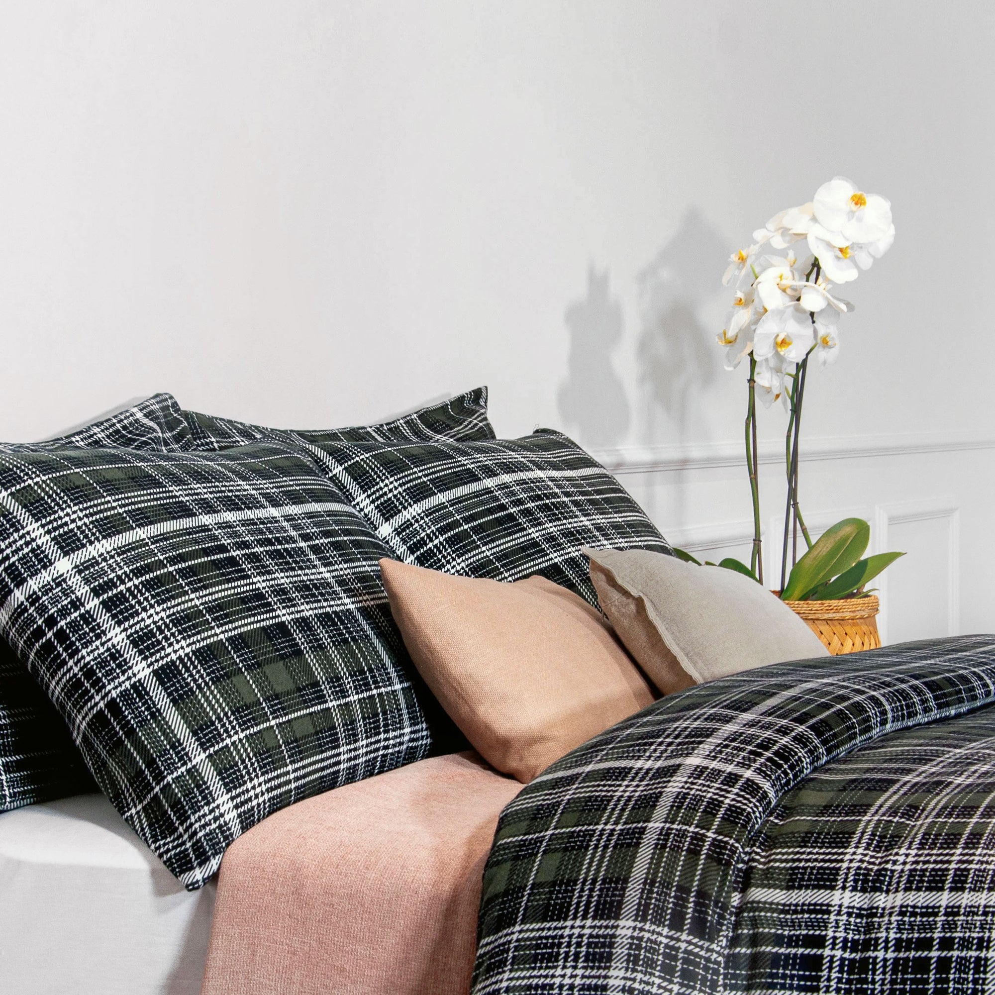 flannel brushed cotton green duvet cover set