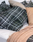 Flannel Green Plaid Brushed Cotton Duvet Cover Bedding Set