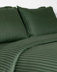 Emerald Green Striped Cotton Sateen Bedding Duvet Cover Set