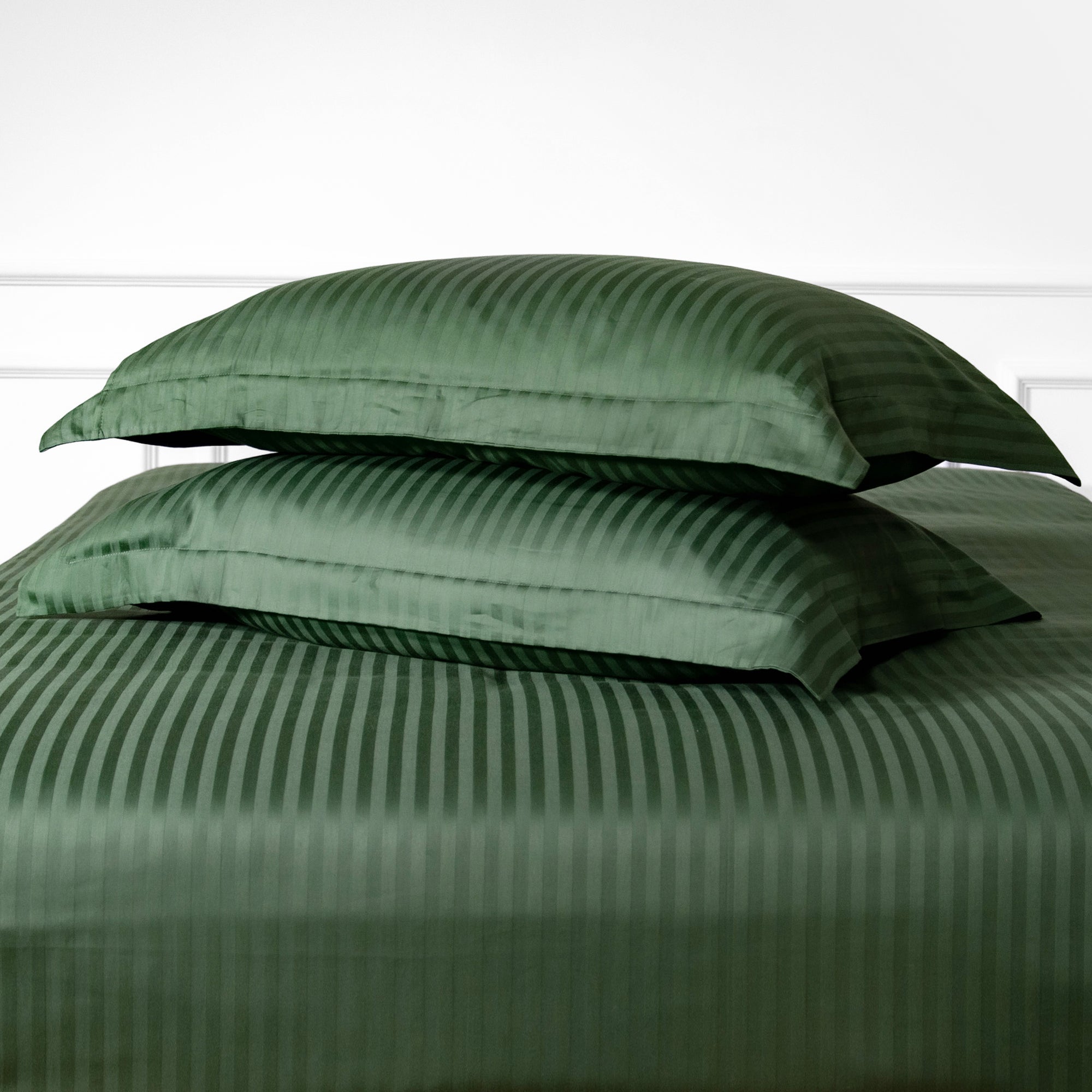 Emerald Green Striped Cotton Sateen Bedding Duvet Cover Set