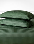 Emerald Green Striped Cotton Sateen Bedding Duvet Cover Set