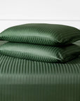 One Pair Green Striped 100% Cotton Sateen Standard Pillowcase