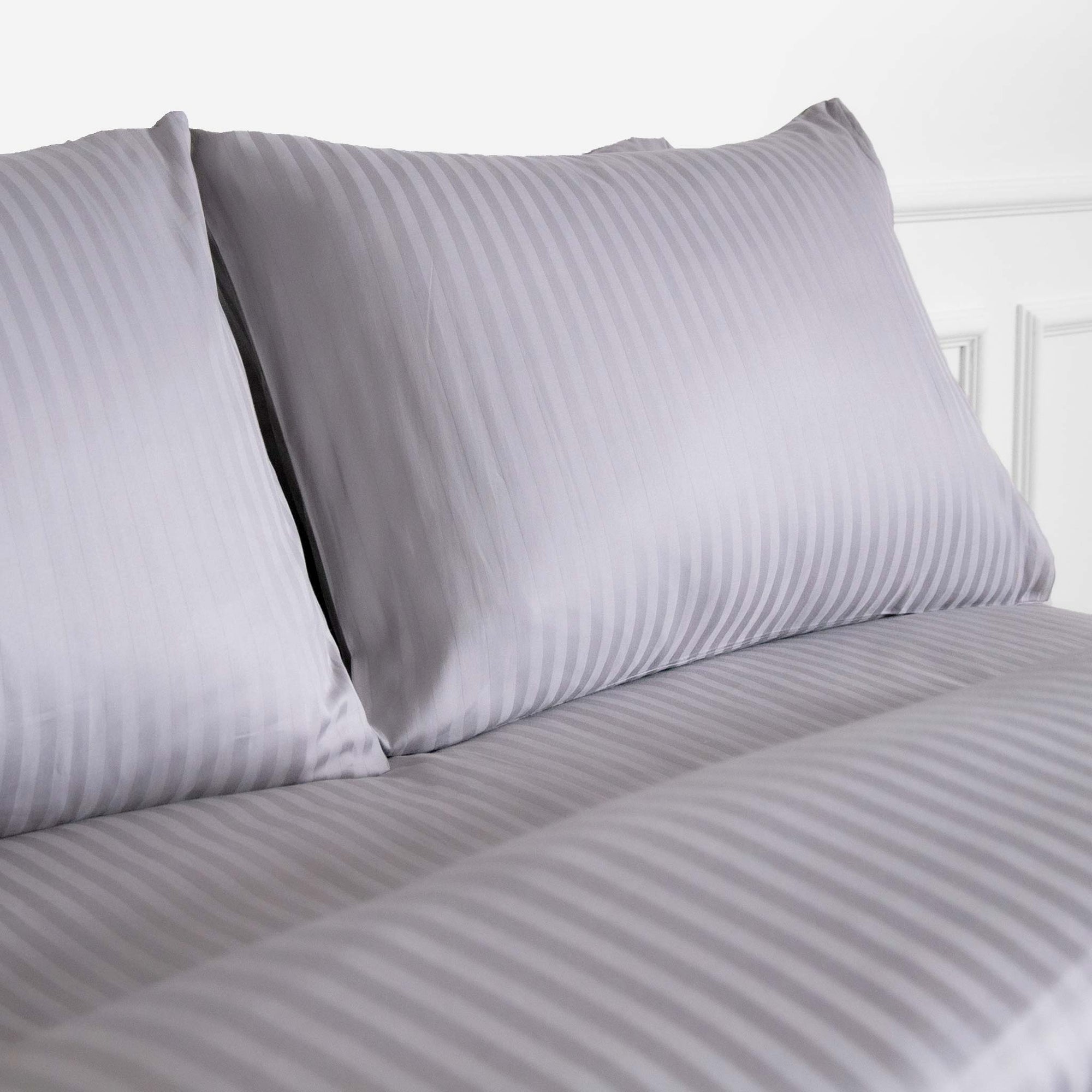 Silver Grey Striped Cotton Sateen Bedding Duvet Cover Set