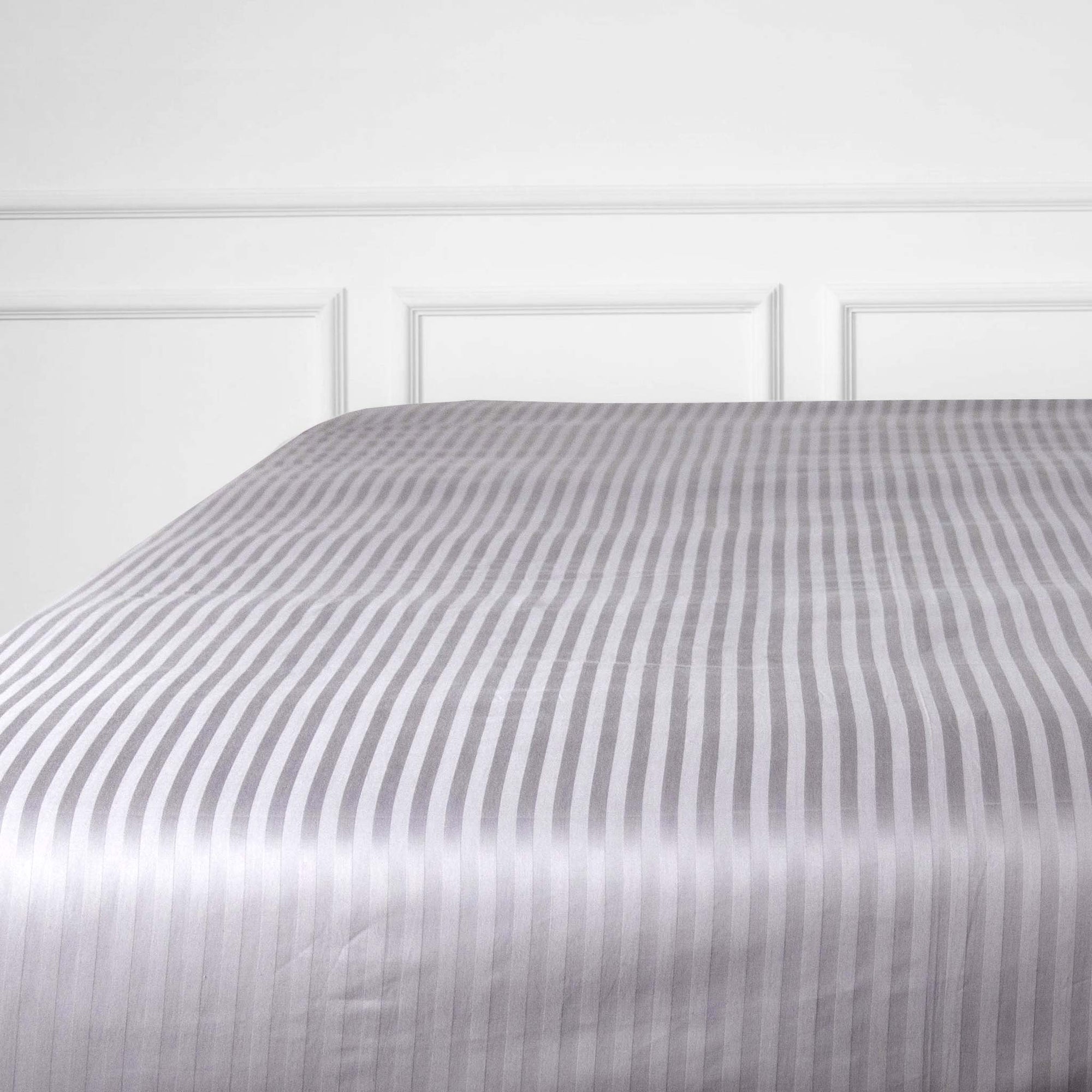 One Piece Grey Striped 100% Cotton Sateen Flat Sheet