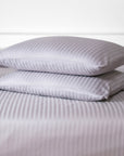 Silver Grey Striped Cotton Sateen Bedding Duvet Cover Set