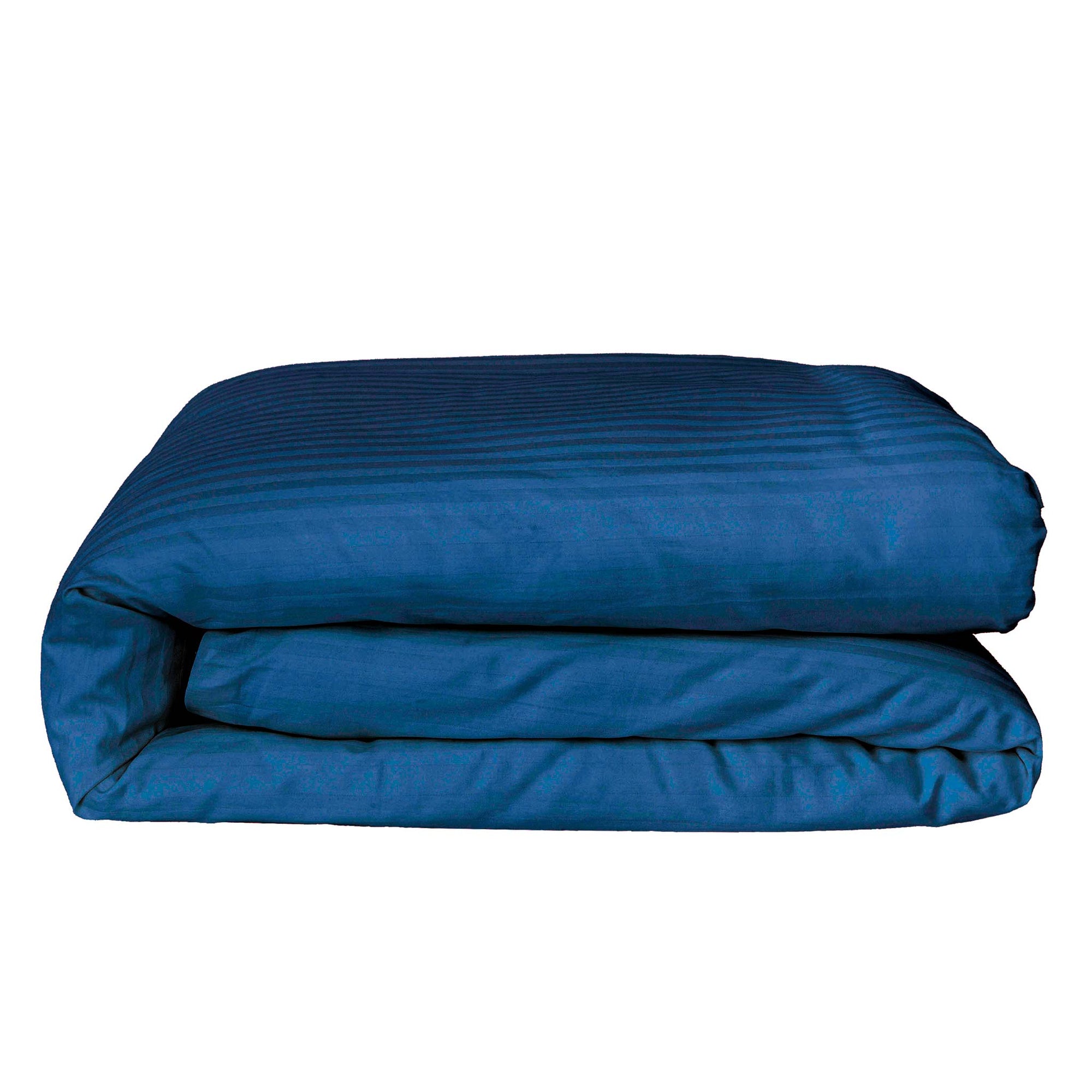 Housse de couette une pièce en satin de coton à rayures bleu marine 100 %