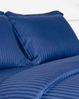 Navy Blue Striped Cotton Sateen Bedding Duvet Cover Set
