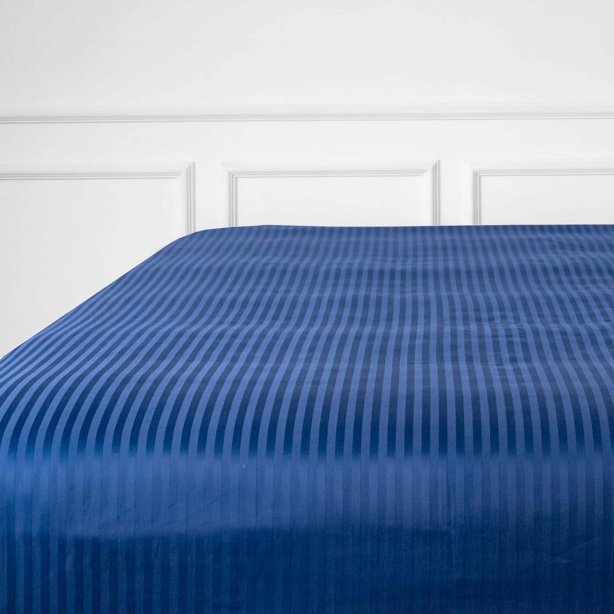 One Piece Navy Blue Striped 100% Cotton Sateen Flat Sheet