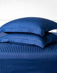 Navy Blue Striped Cotton Sateen Bedding Duvet Cover Set