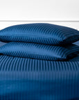 Navy Blue Striped Cotton Sateen Bedding Duvet Cover Set