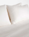 Pearl White Striped Cotton Sateen Bedding Duvet Cover Set
