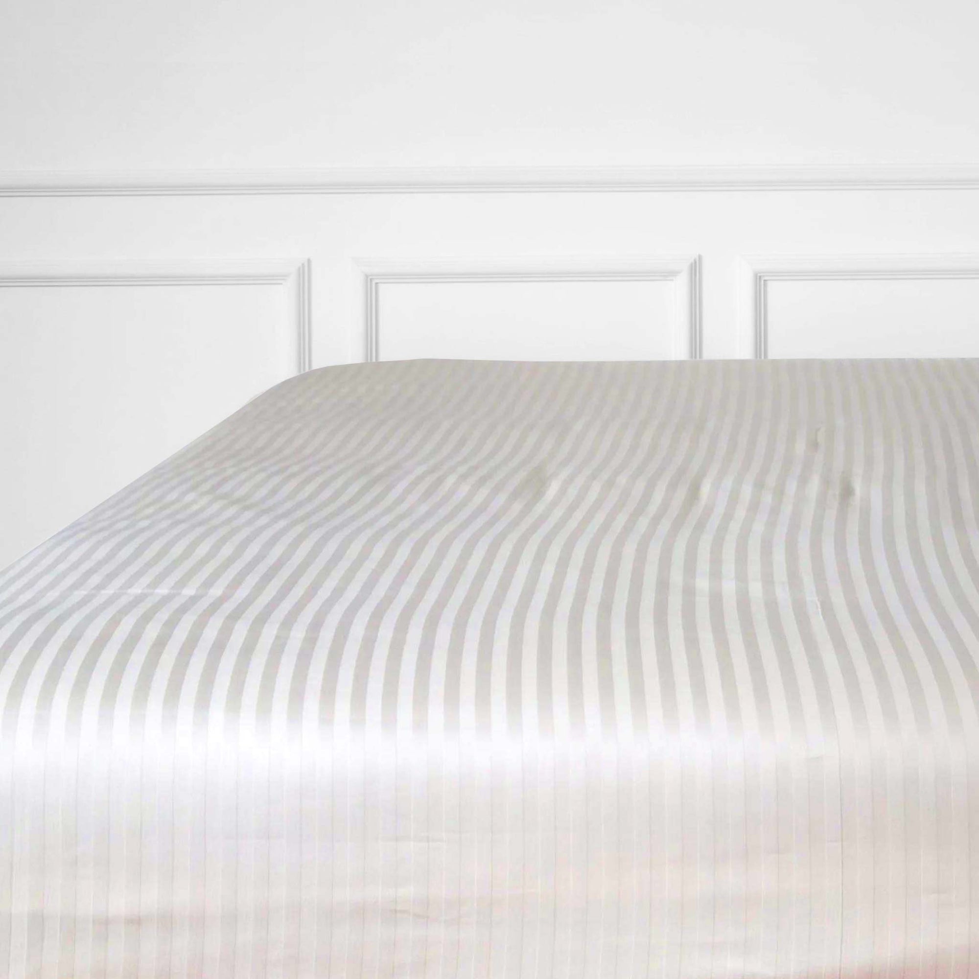 One Piece Pearl White Striped 100% Cotton Sateen Flat Sheet
