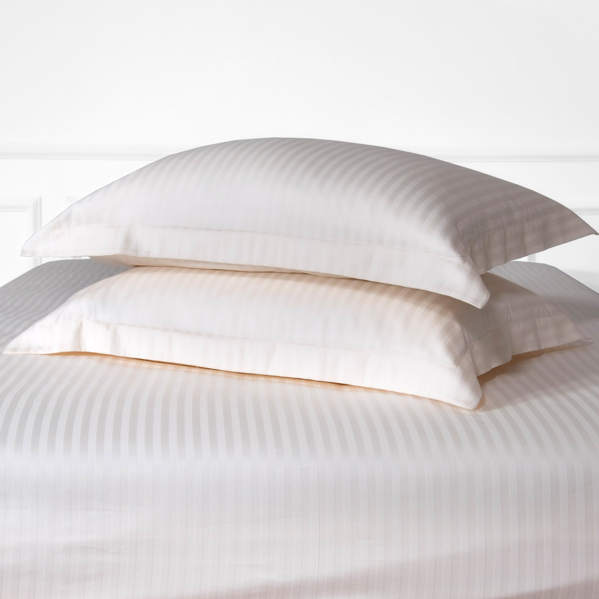 Pearl White Striped Cotton Sateen Bedding Duvet Cover Set