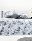 Toile De Jouy Grey Super King Size Cotton Duvet Cover Bedding Set