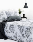 Toile De Jouy Grey Super King Size Cotton Duvet Cover Bedding Set