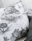 Toile De Jouy Grey Super King Size Cotton Duvet Cover Bedding Set