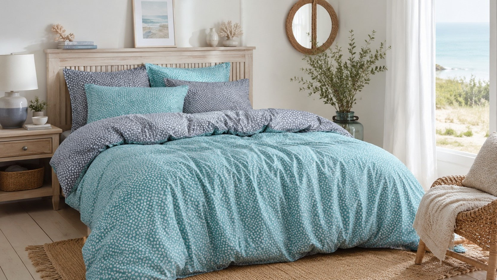 polka-dot-single-double-king-size-duvet-cover-blue-turquoise-bedding-cotton