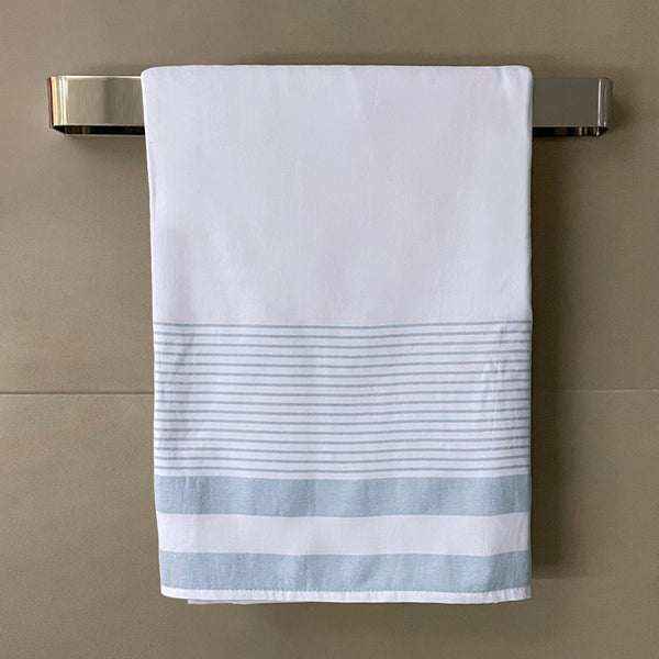 White & Teal Striped 100% Turkish Cotton Peshtemal Towel