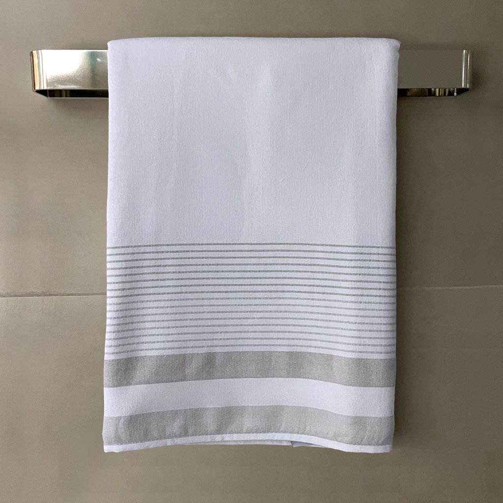 White &amp; Stone Grey Striped 100% Turkish Cotton Peshtemal Towel