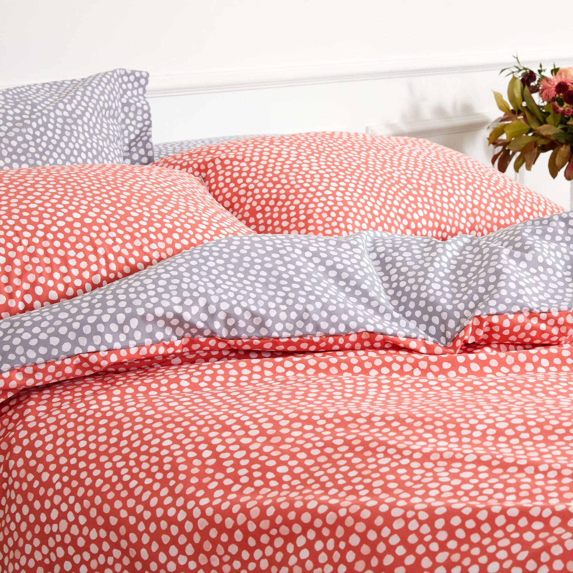 Parure de lit avec housse de couette de qualité supérieure, rose, corail, rouge, orange (UE)