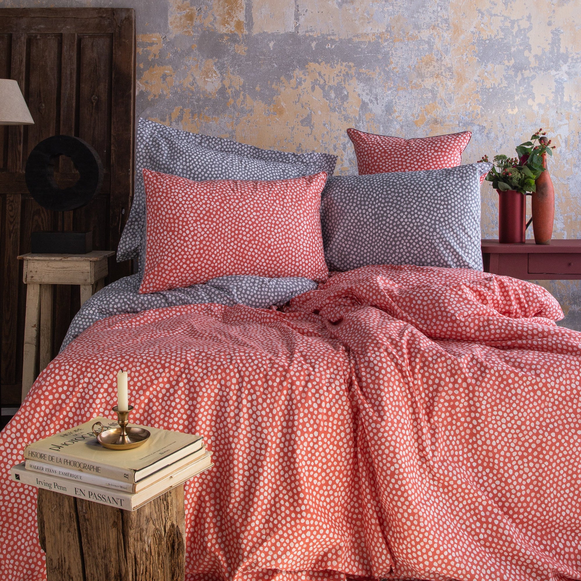Parure de lit avec housse de couette de qualité supérieure, rose, corail, rouge, orange (UE)