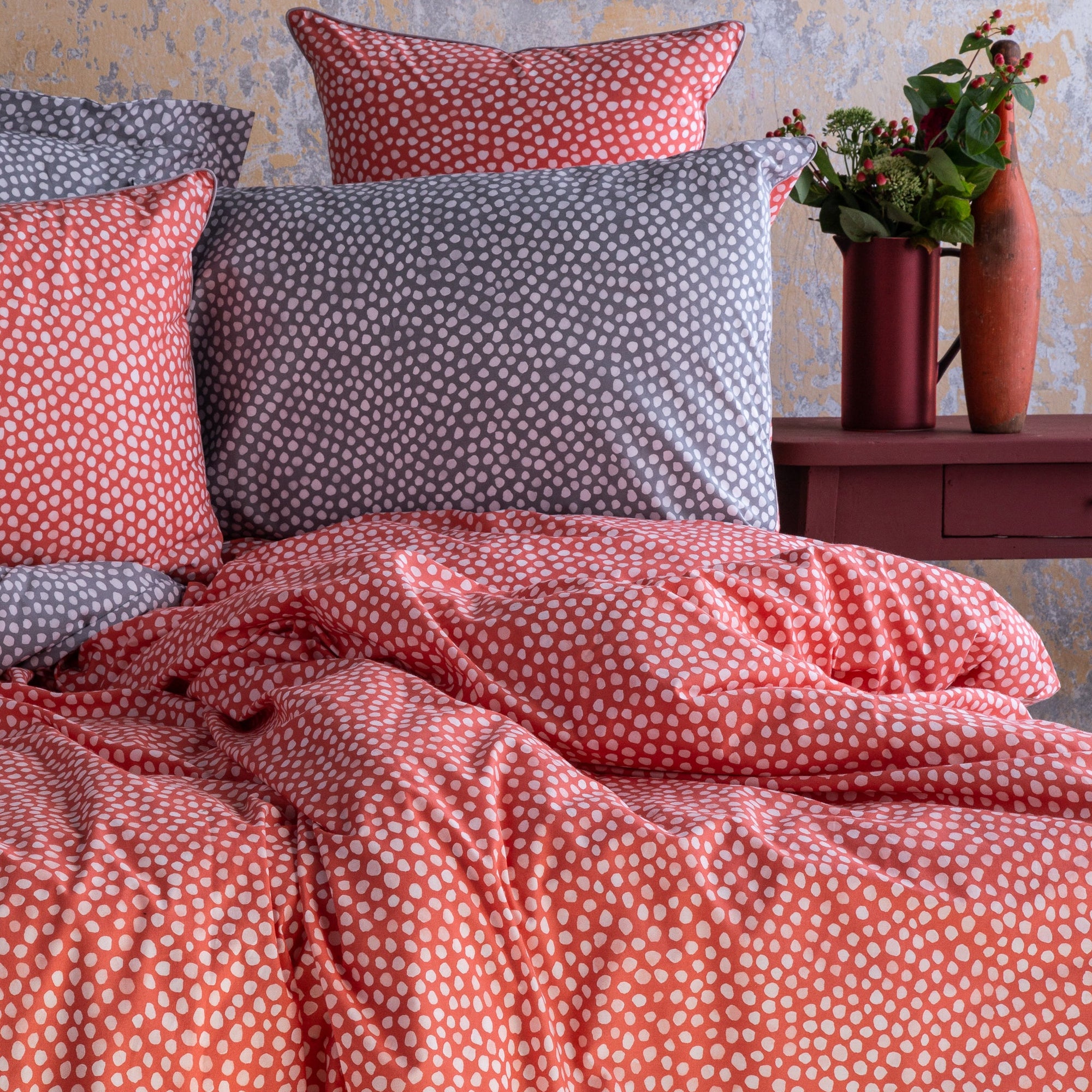 Parure de lit avec housse de couette de qualité supérieure, rose, corail, rouge, orange (UE)