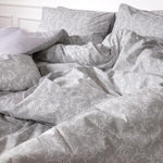 Luxury Floral Duvet Cover Bedding Set with Grey Piped Pillowcases