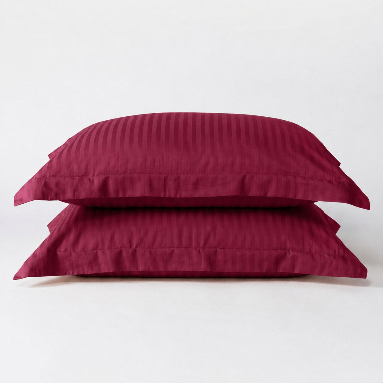 One Pair Burgundy Striped 100% Cotton Sateen Oxford Pillowcase