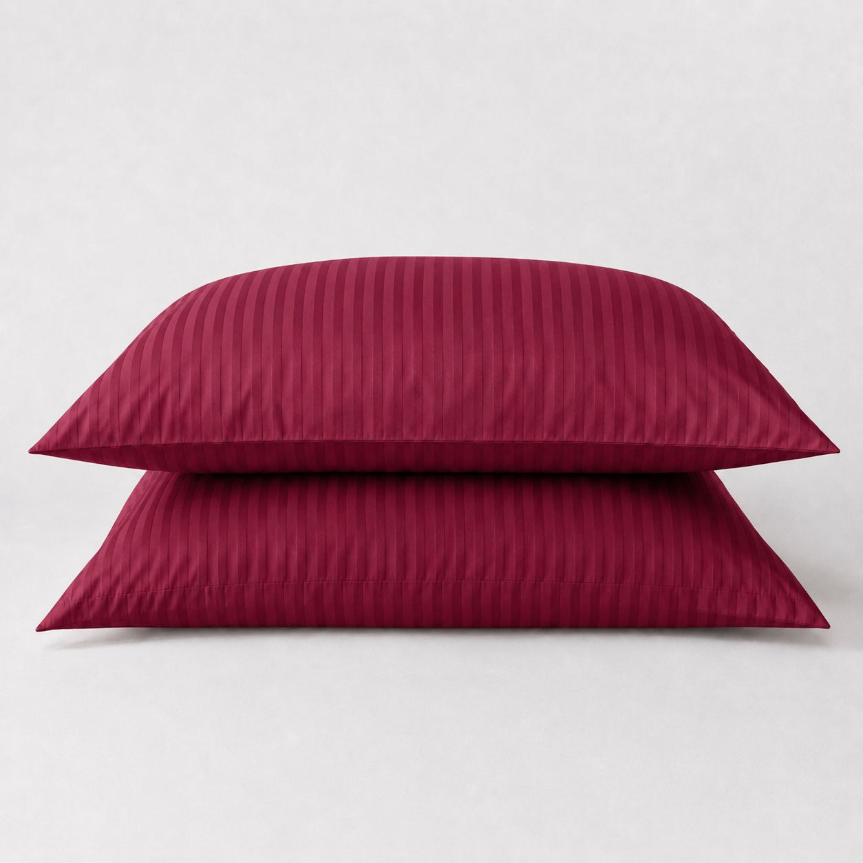 One Pair Burgundy Striped 100% Cotton Sateen Standard Pillowcase