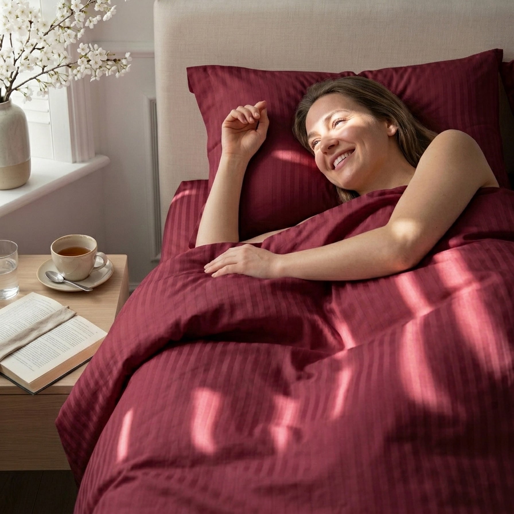 burgundy sateen duvet cover bedding set bundle 03