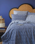 Parure de lit avec housse de couette en coton, bleu marine, clé grecque, classe (UE)