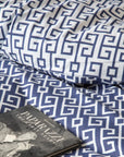 Parure de lit avec housse de couette en coton, bleu marine, clé grecque, classe (UE)