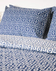 Parure de lit avec housse de couette en coton, bleu marine, clé grecque, classe (UE)
