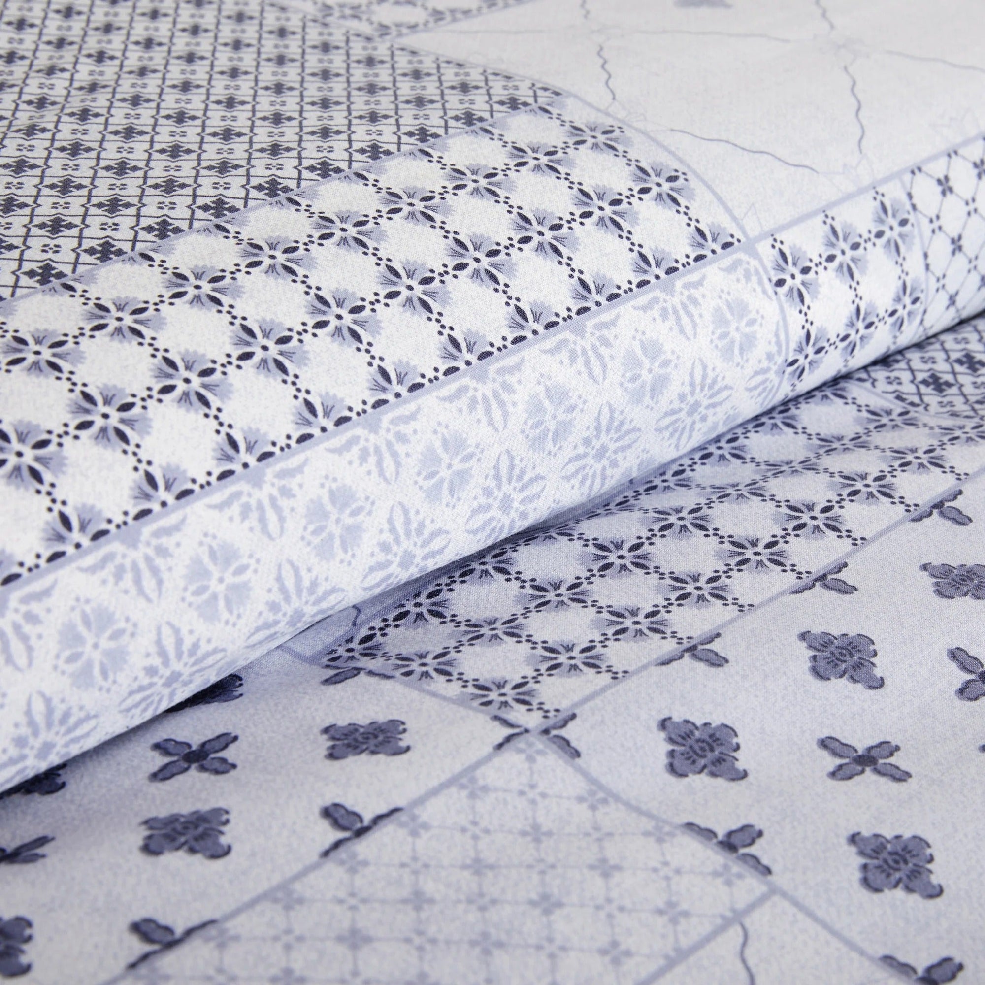 Parure de lit housse de couette en coton patchwork bleu-gris Cumbus (UE)