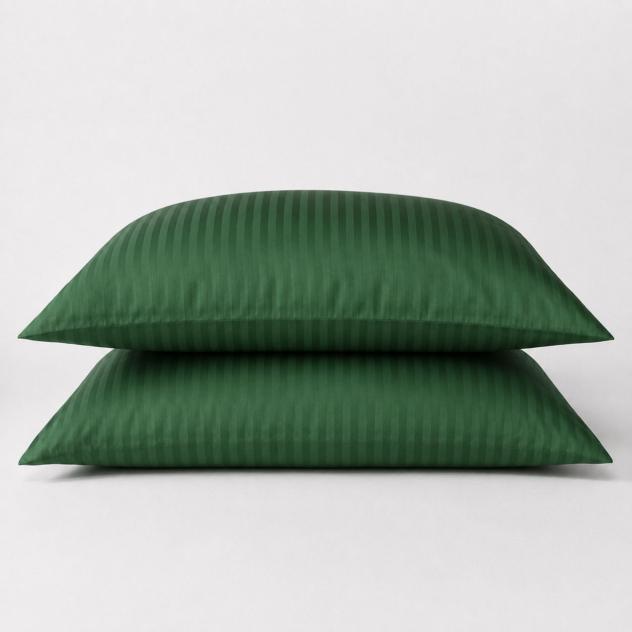 One Pair Green Striped 100% Cotton Sateen Standard Pillowcase
