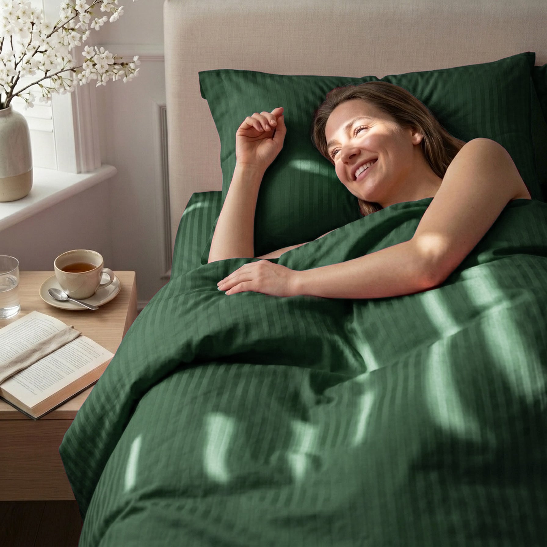 green sateen duvet cover bedding set bundle 03