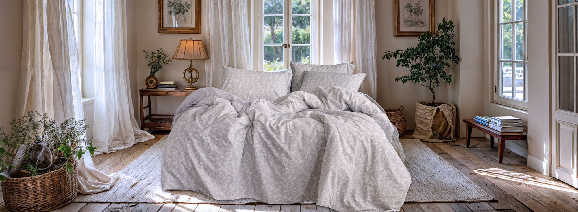 grey floral duvet cover pure cotton percale bedding set