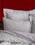 Bettwäsche-Set aus reinem Perkal mit Blümchenmuster in Grau und Weiß