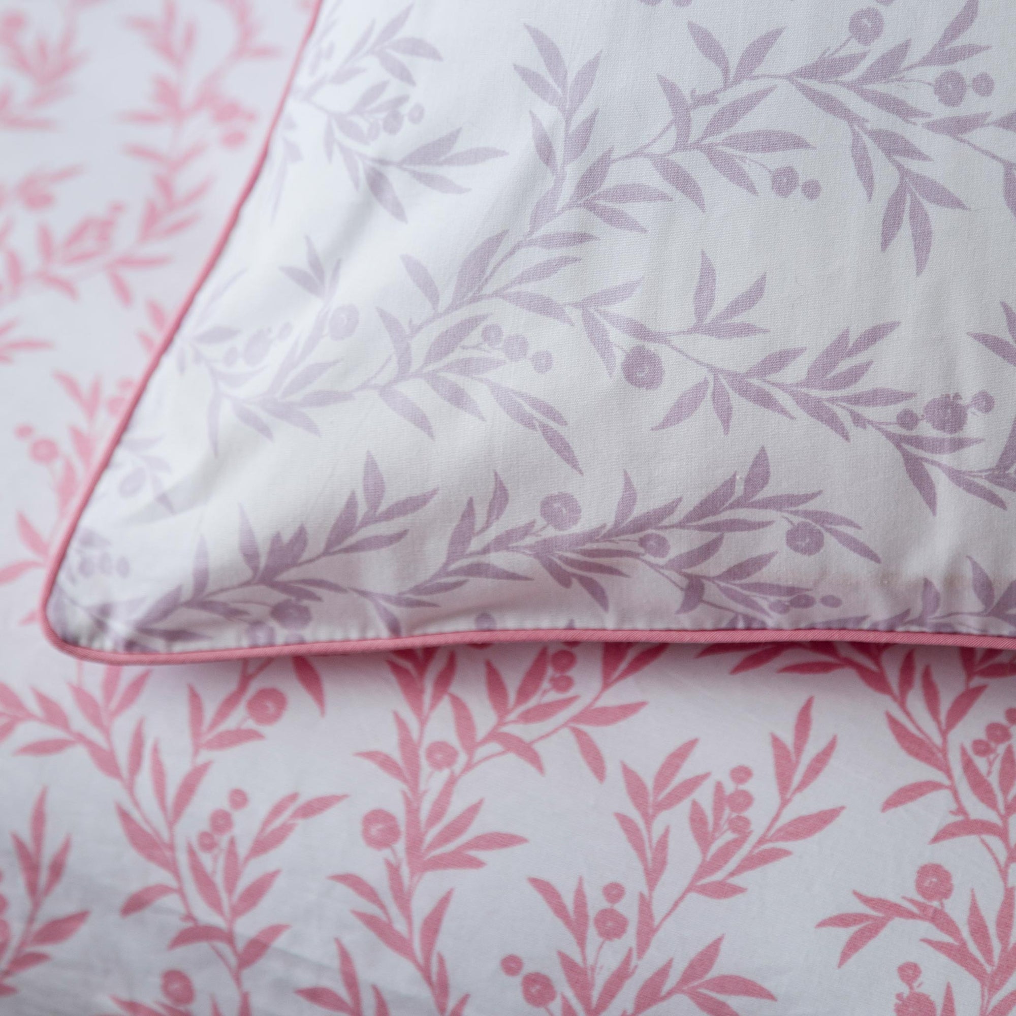 Parure de lit en pure percale - Ensemble de housse de couette à petites fleurs lilas et roses