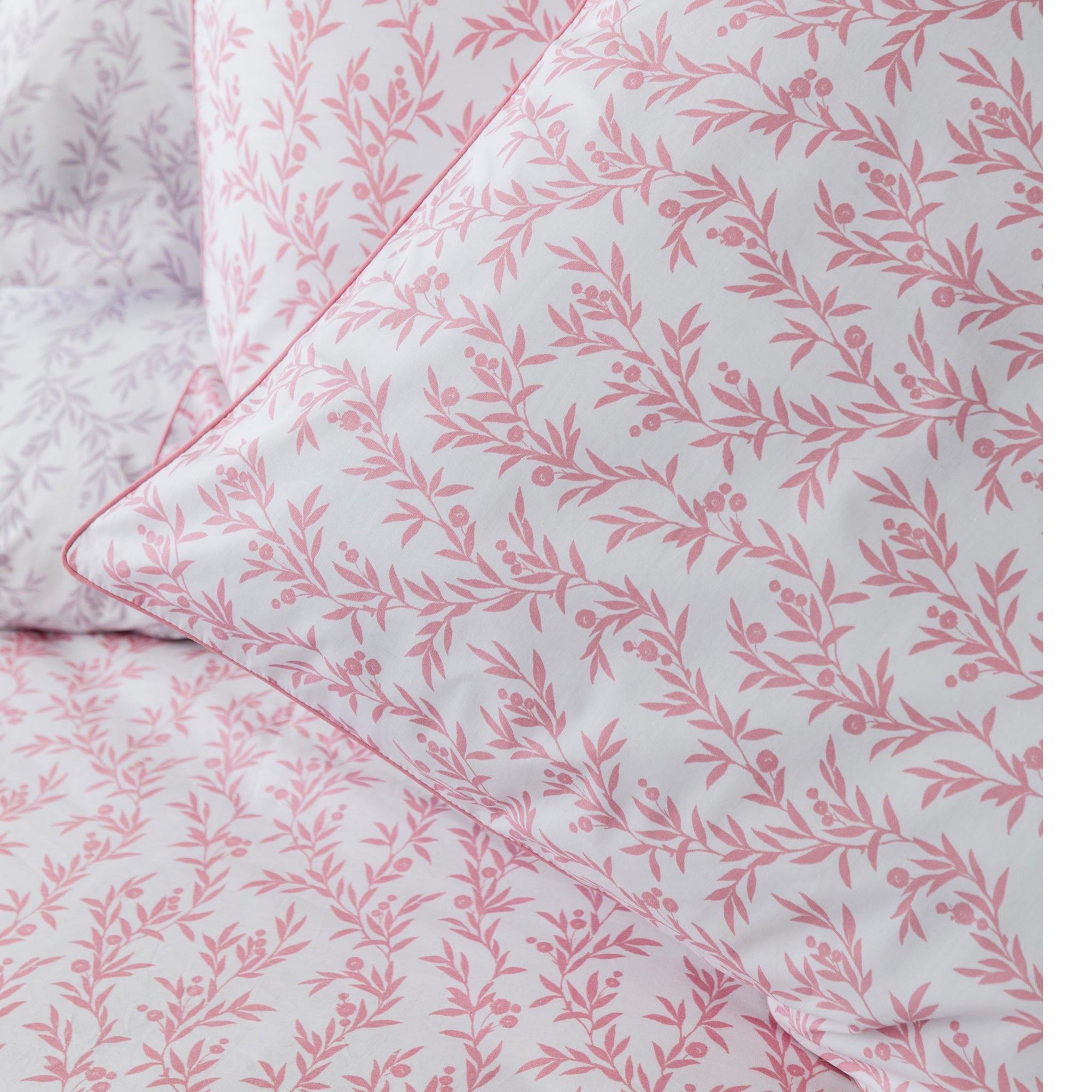 Bettwäsche-Set aus reinem Perkal mit Blumenmuster in Flieder und Rosa